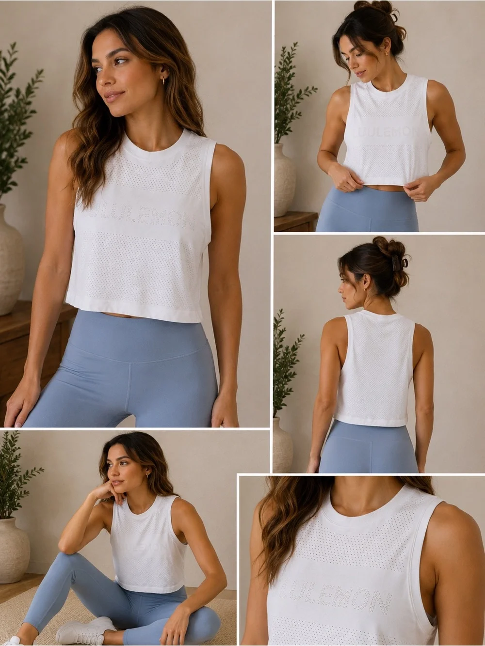 Lululemon White Seamless Mesh Cropped Tank Top